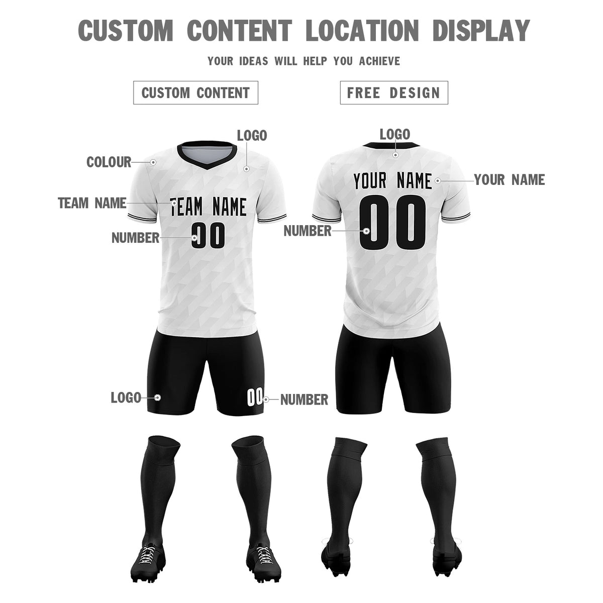 Custom White Black Training Uniform Soccer Sets Jersey