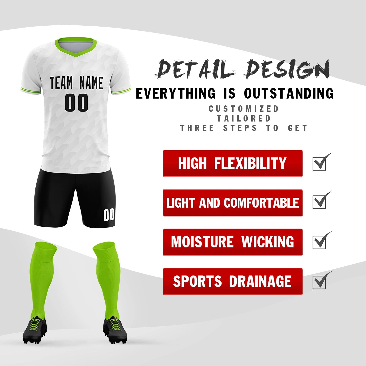 Custom White Neon Green Training Uniform Soccer Sets Jersey