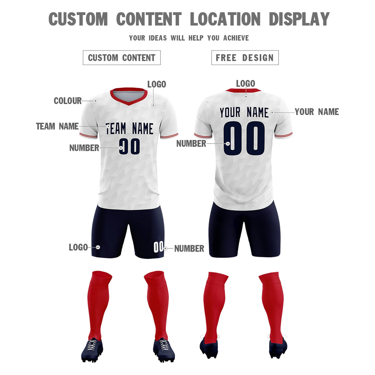 Custom White Red Training Uniform Soccer Sets Jersey