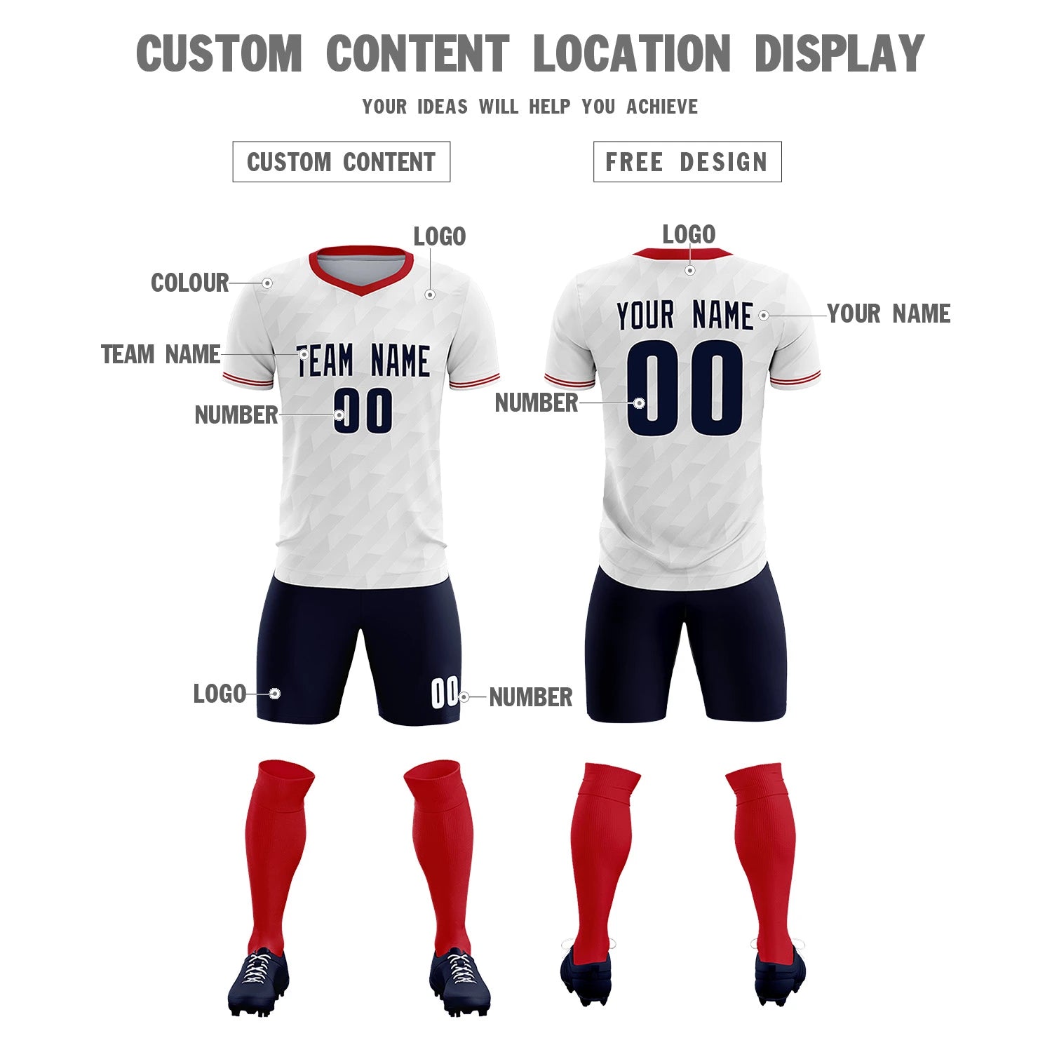 Custom White Red Training Uniform Soccer Sets Jersey