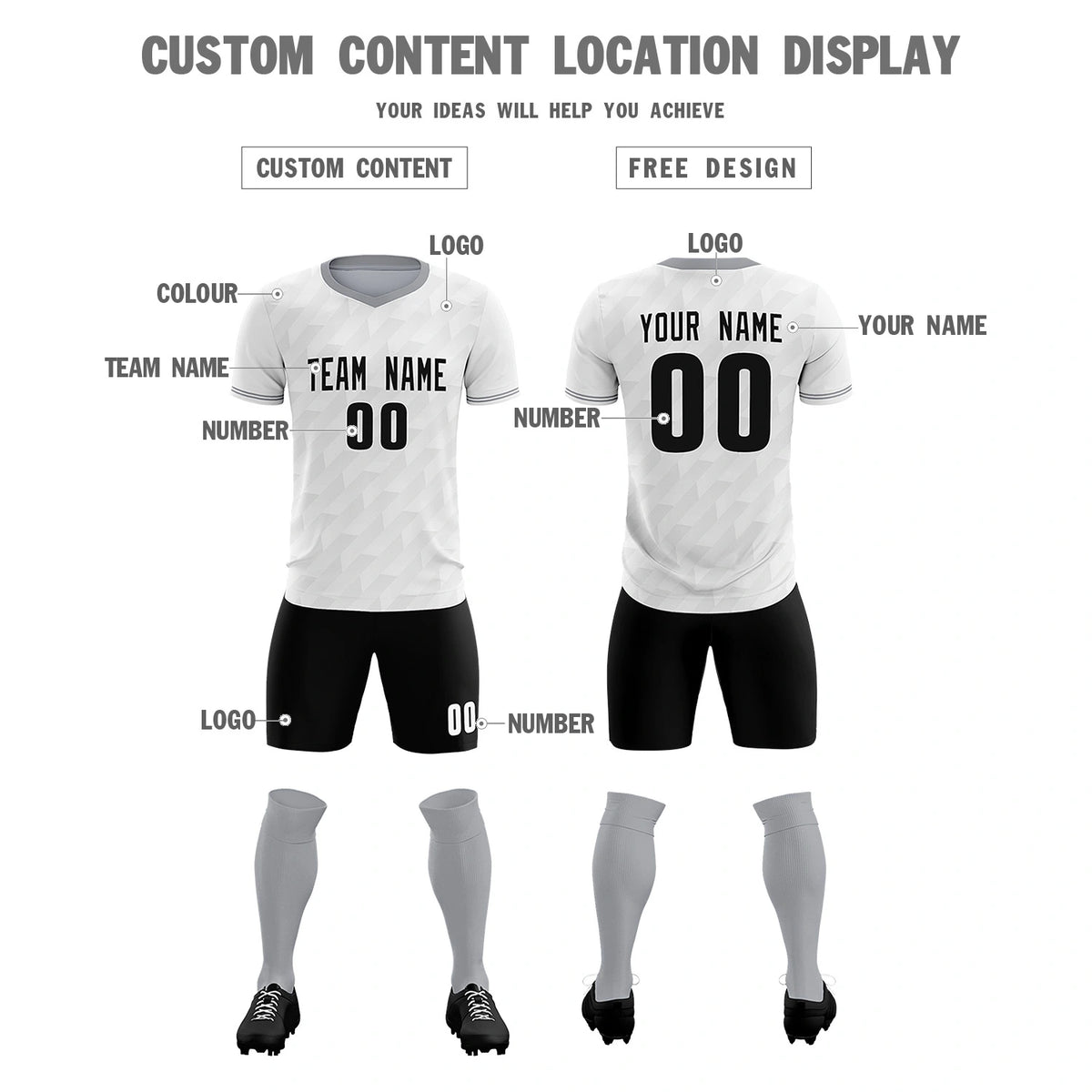 Custom White Gray Training Uniform Soccer Sets Jersey
