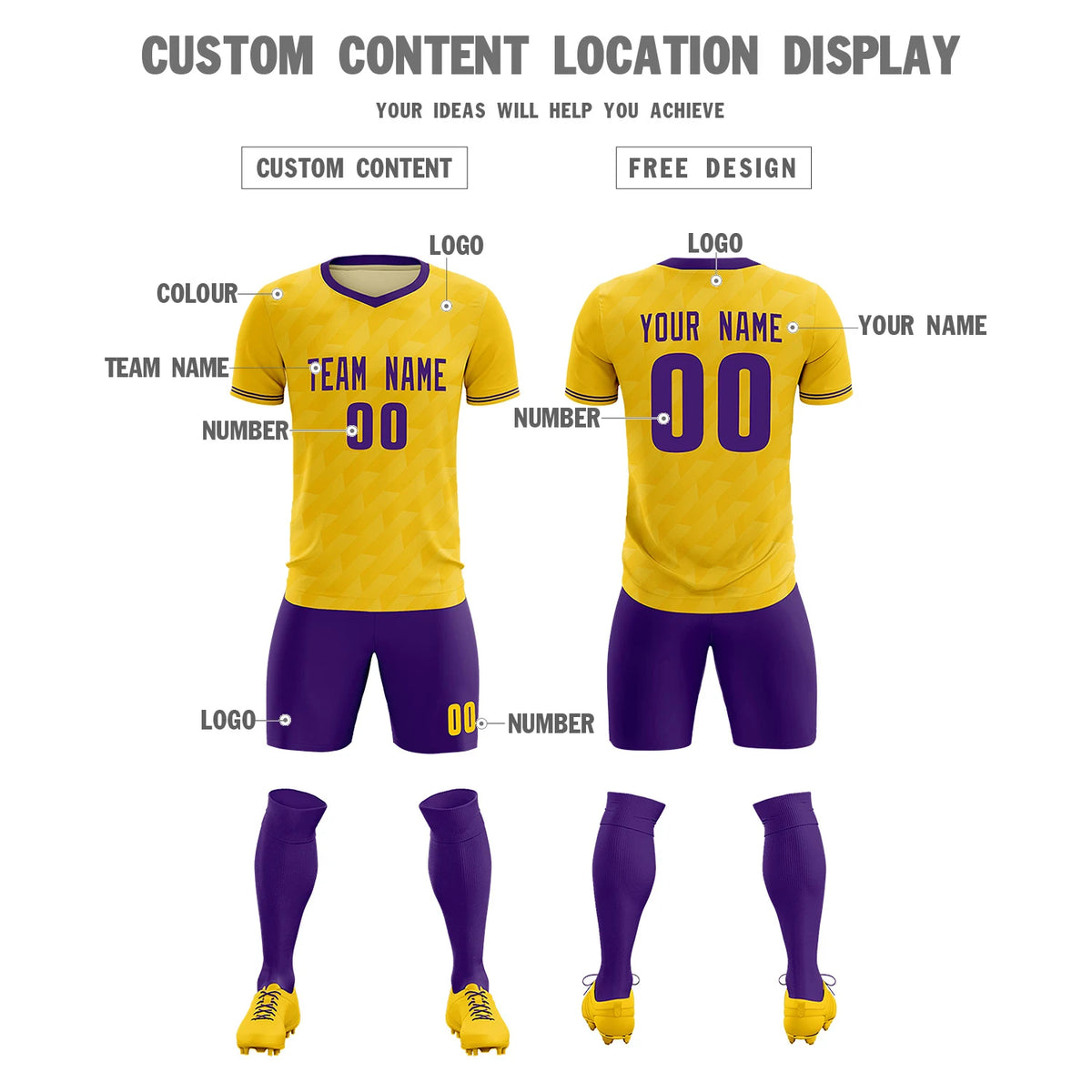 Custom Gold01 Purple Training Uniform Soccer Sets Jersey