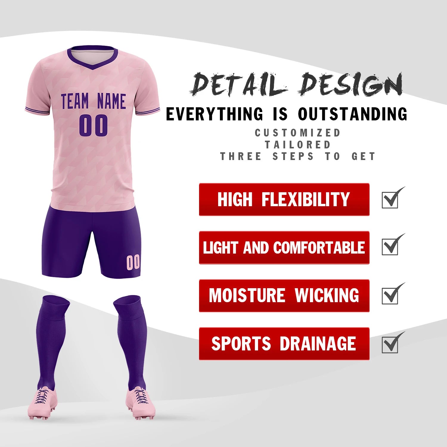 Custom Light Pink Purple Training Uniform Soccer Sets Jersey