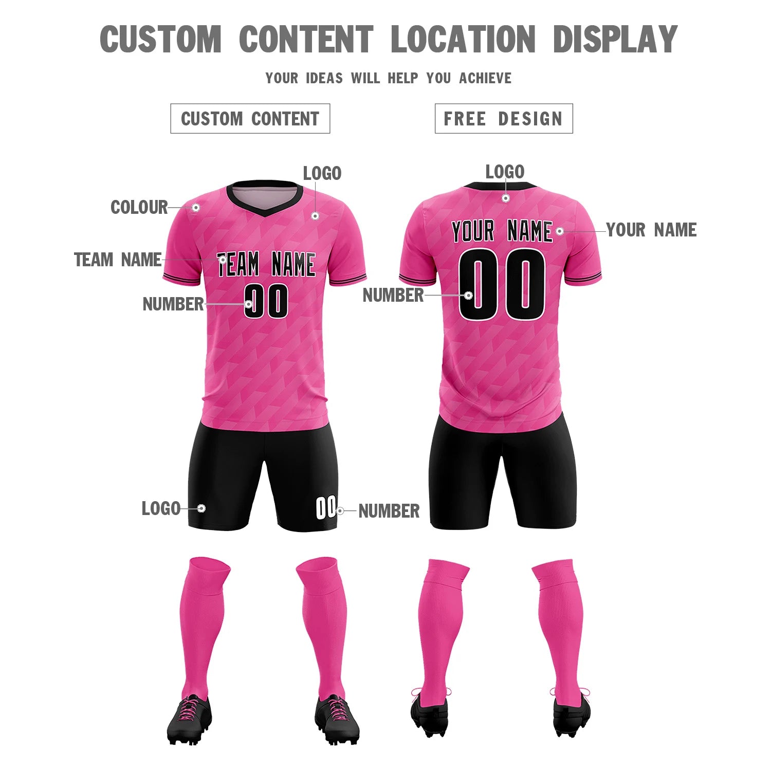 Custom Pink Black Training Uniform Soccer Sets Jersey