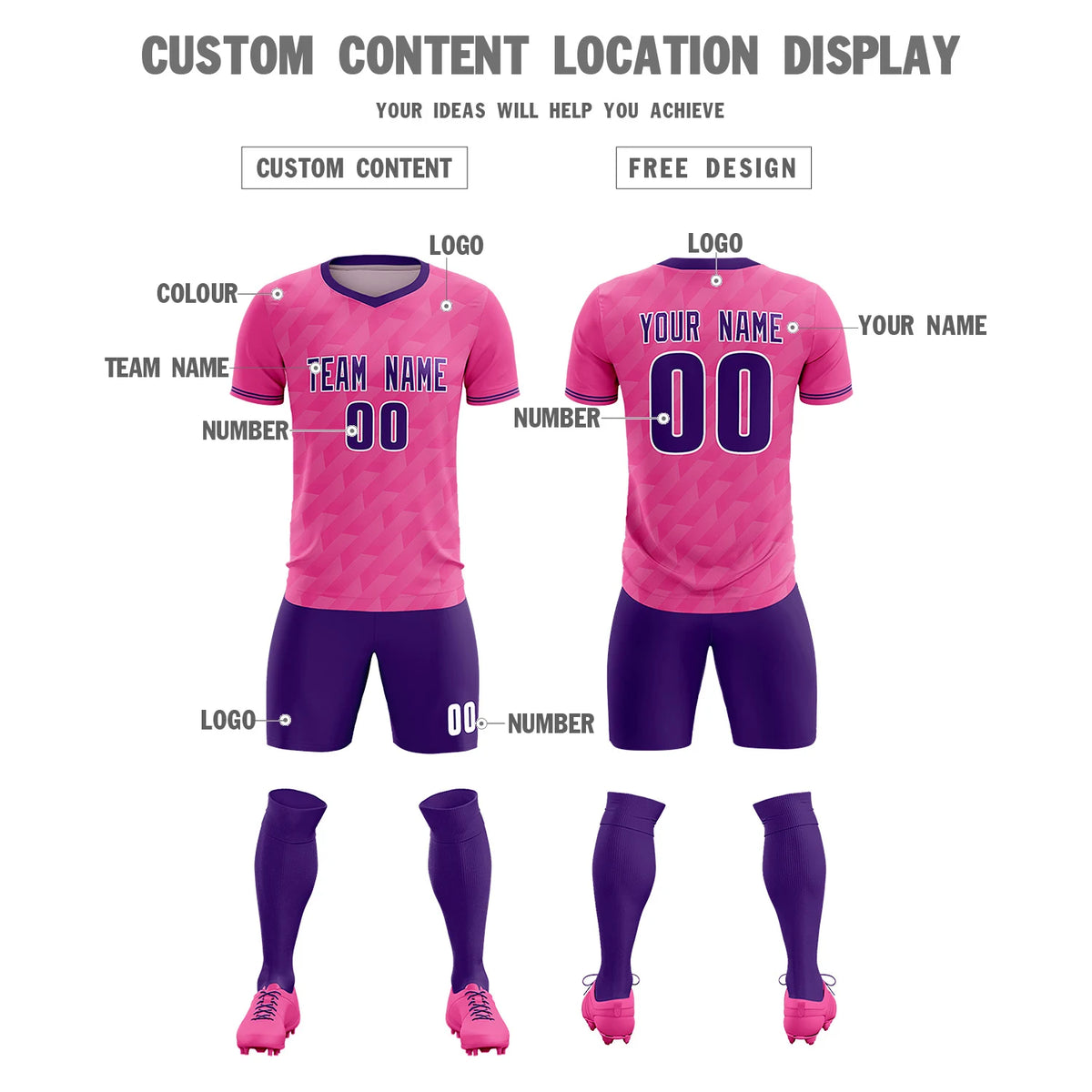 Custom Pink Purple Training Uniform Soccer Sets Jersey