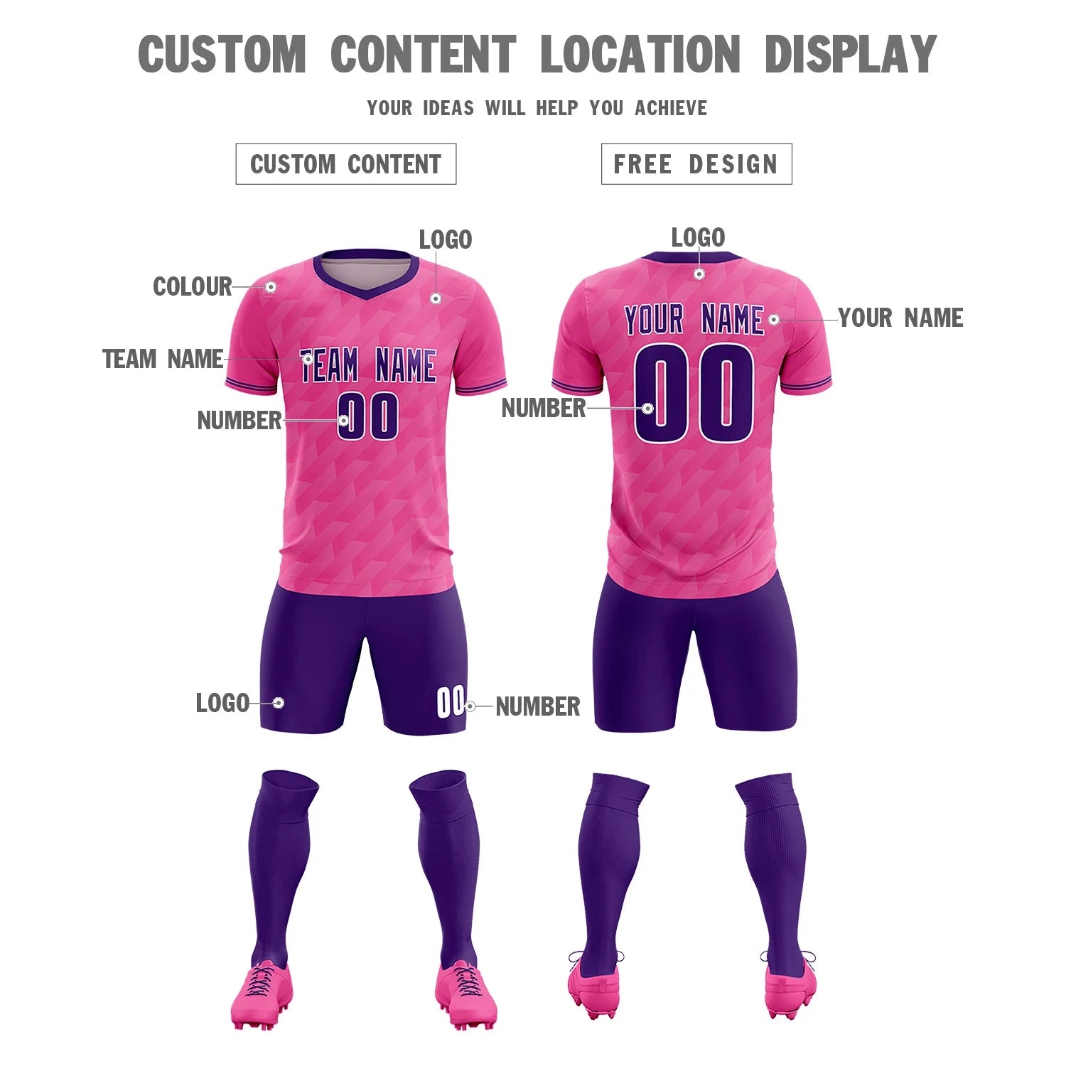 Custom Pink Purple Training Uniform Soccer Sets Jersey