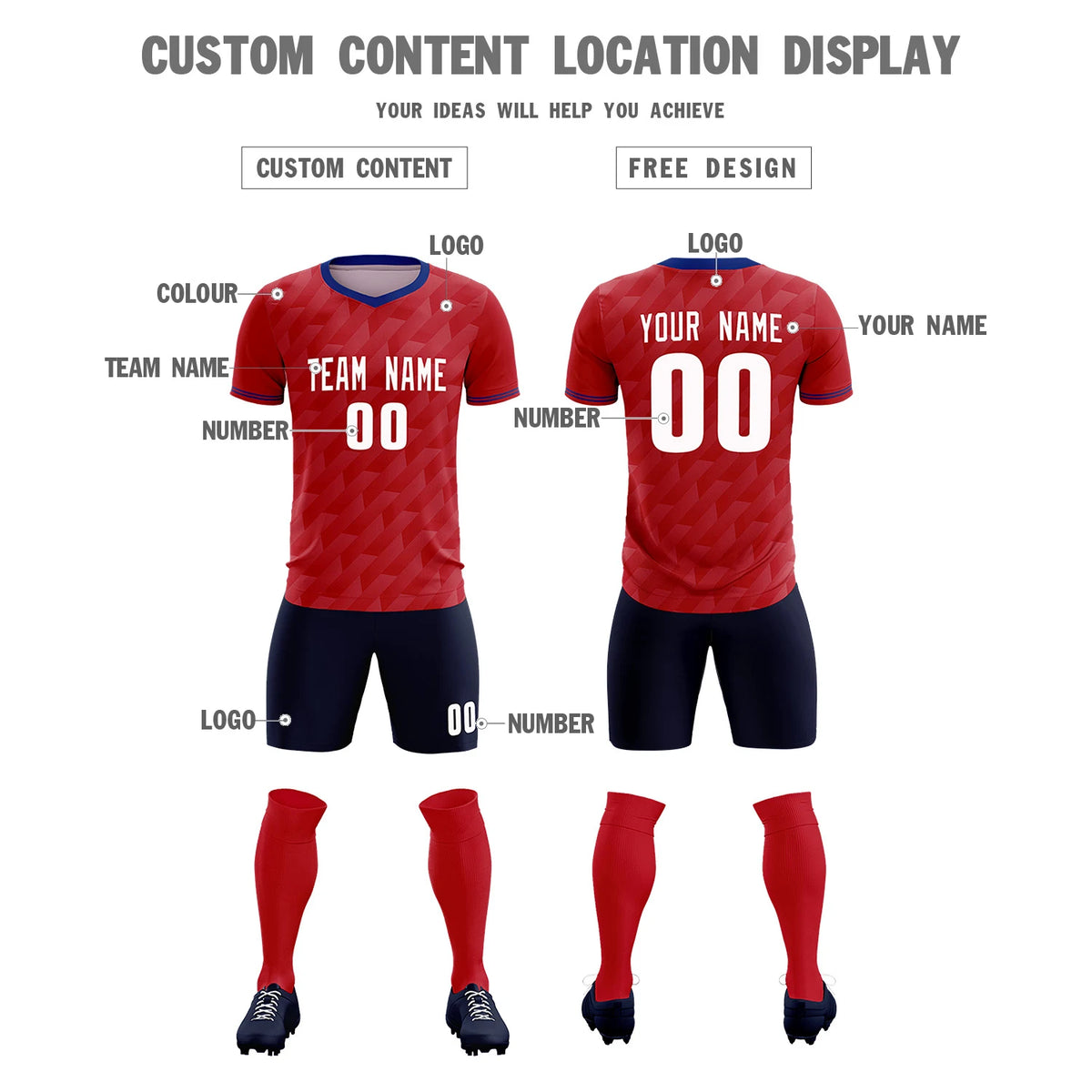 Custom Red Royal Blue Training Uniform Soccer Sets Jersey