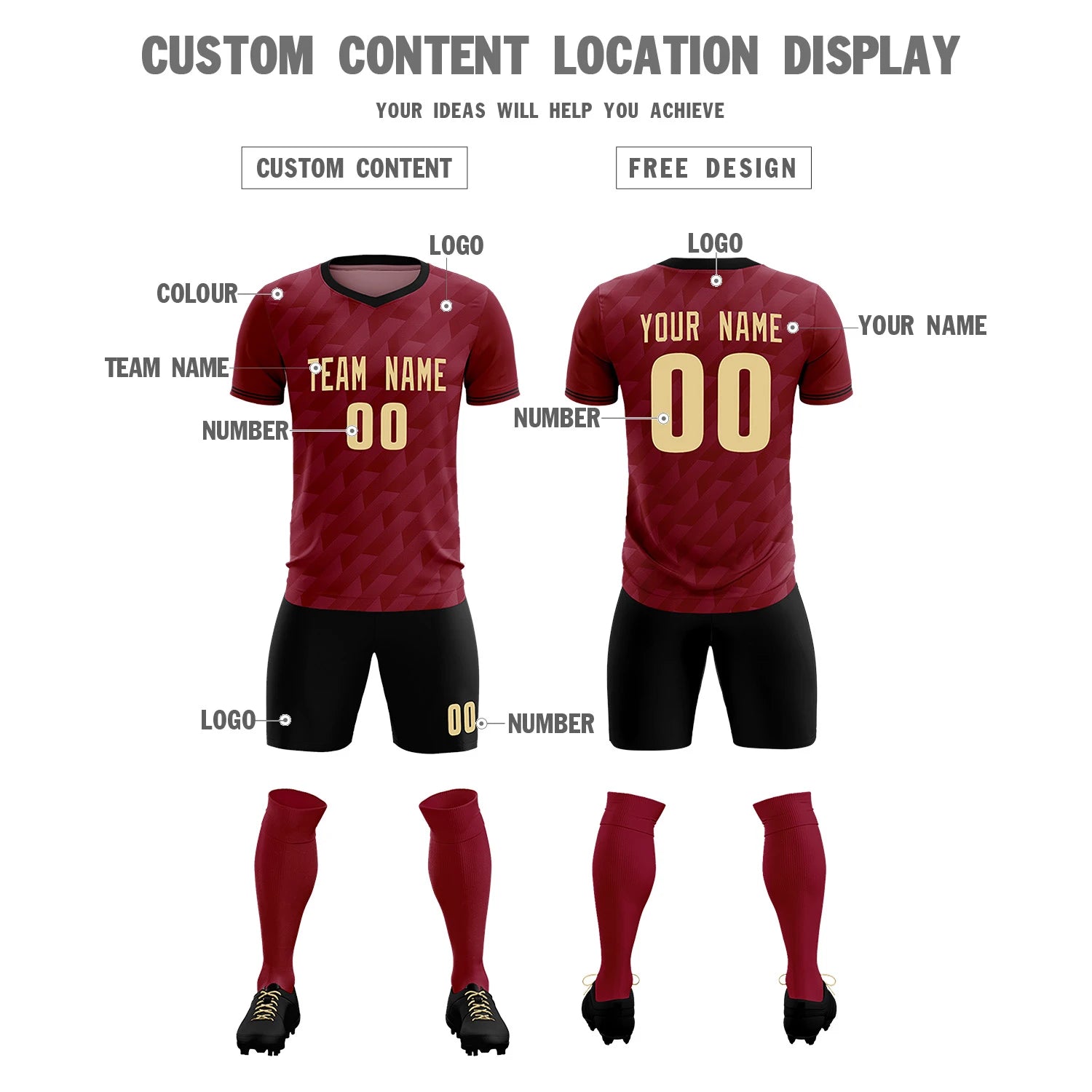 Custom Crimson Black Training Uniform Soccer Sets Jersey