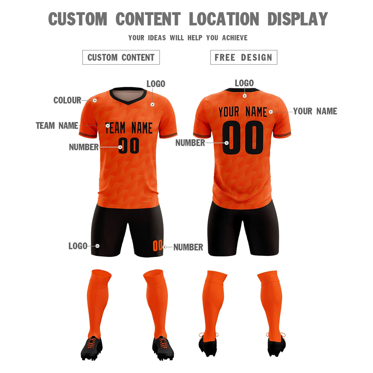 Custom Orange Black Training Uniform Soccer Sets Jersey