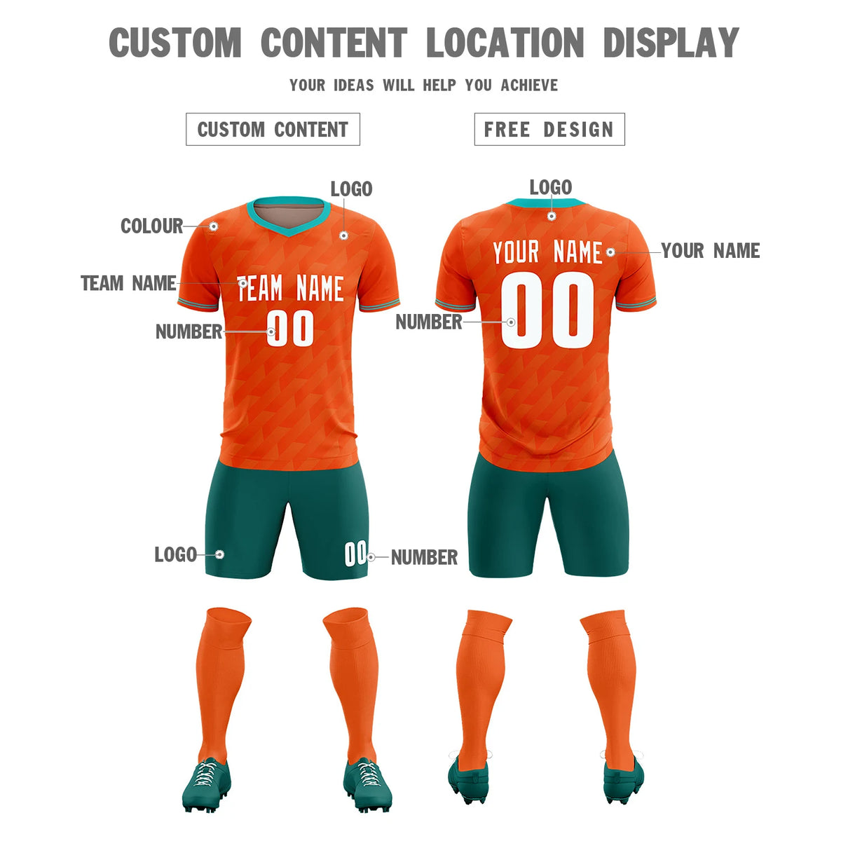 Custom Orange Bright Green Training Uniform Soccer Sets Jersey