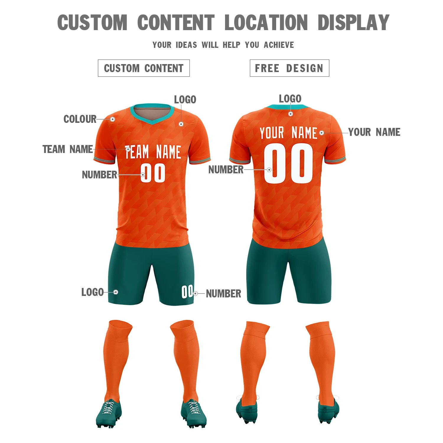 Custom Orange Bright Green Training Uniform Soccer Sets Jersey