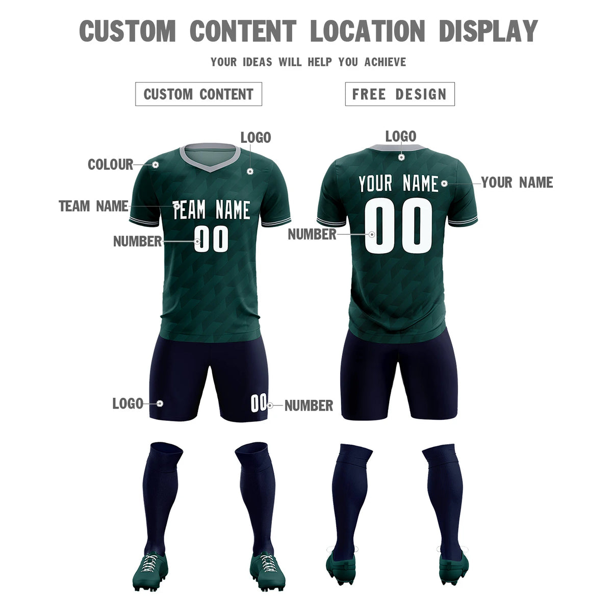 Custom Midnight Green Gray Training Uniform Soccer Sets Jersey