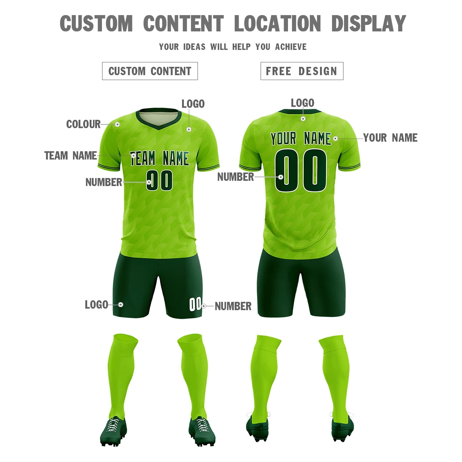 Custom Neon Green Green Training Uniform Soccer Sets Jersey