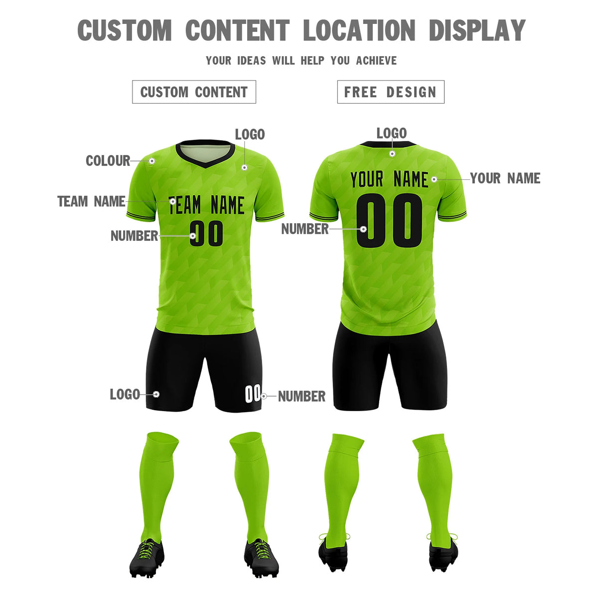 Custom Neon Green Black Training Uniform Soccer Sets Jersey
