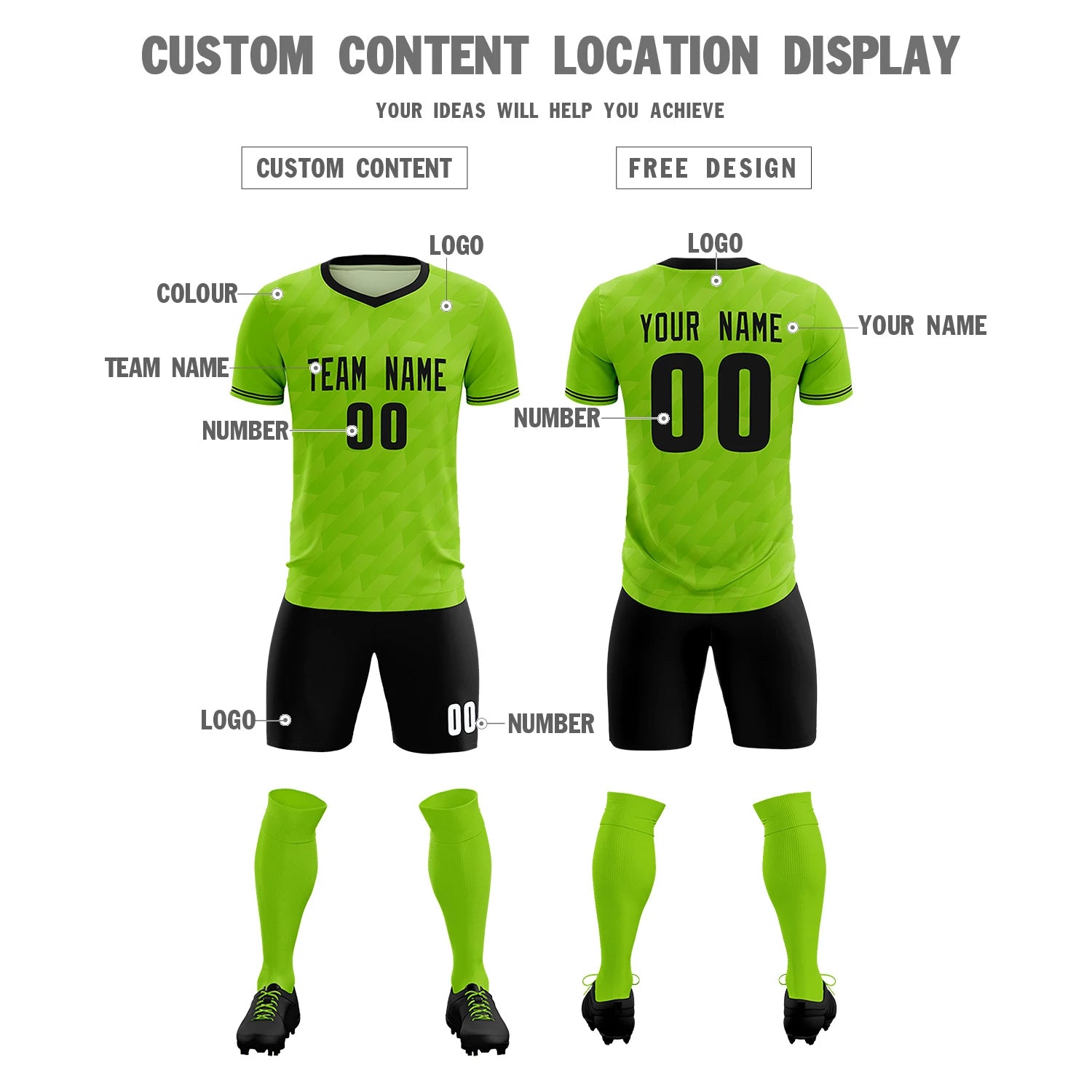 Custom Neon Green Black Training Uniform Soccer Sets Jersey