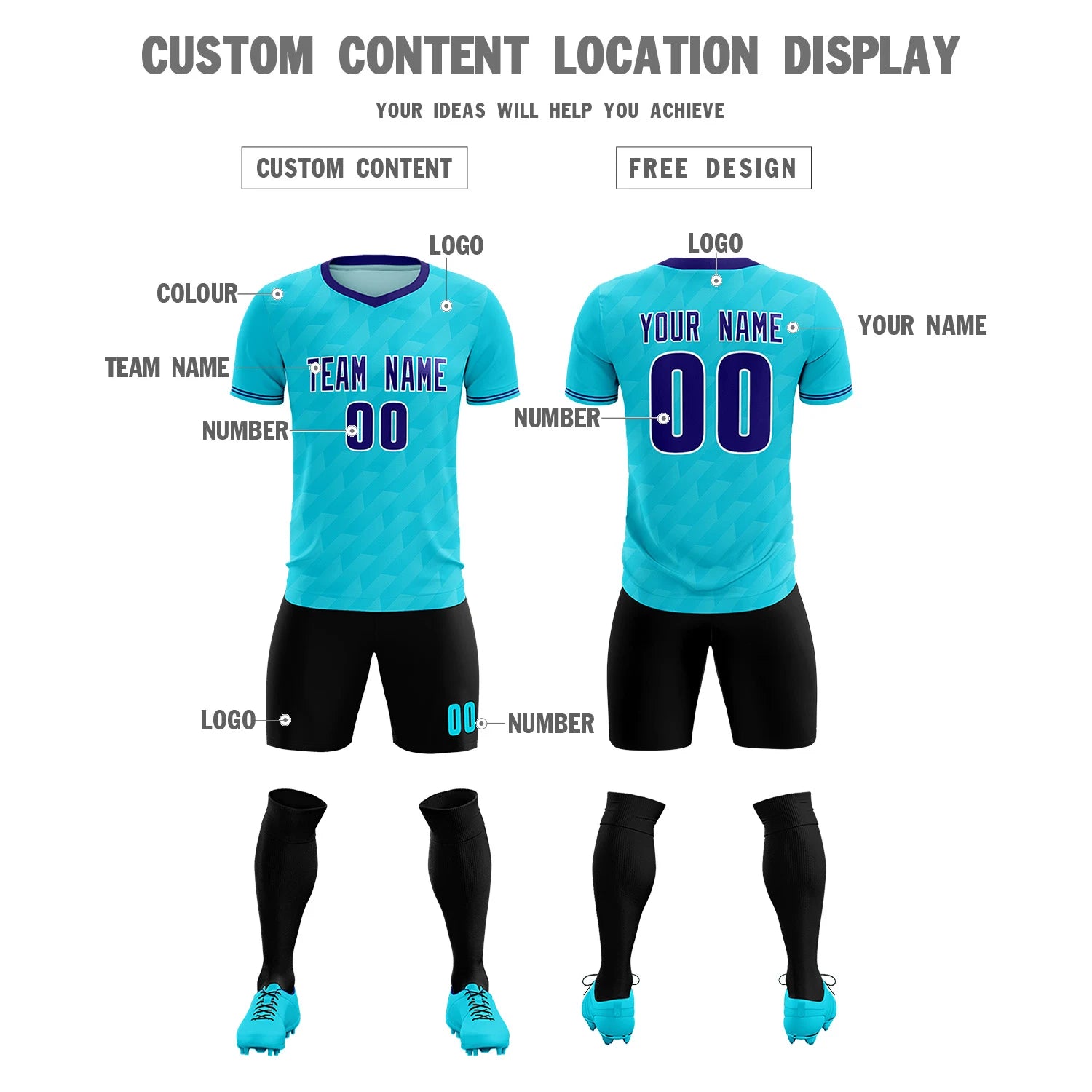 Custom Sky Blue Purple Training Uniform Soccer Sets Jersey