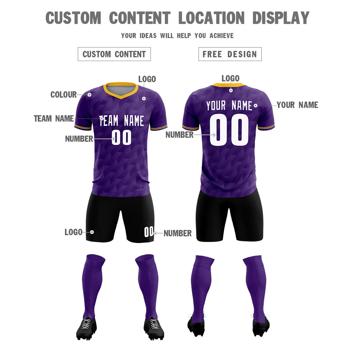 Custom Purple Gold01 Training Uniform Soccer Sets Jersey