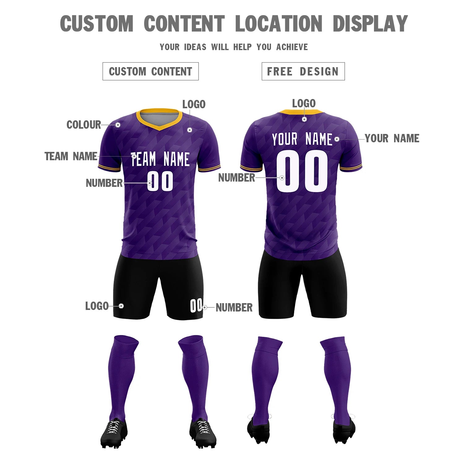 Custom Purple Gold01 Training Uniform Soccer Sets Jersey