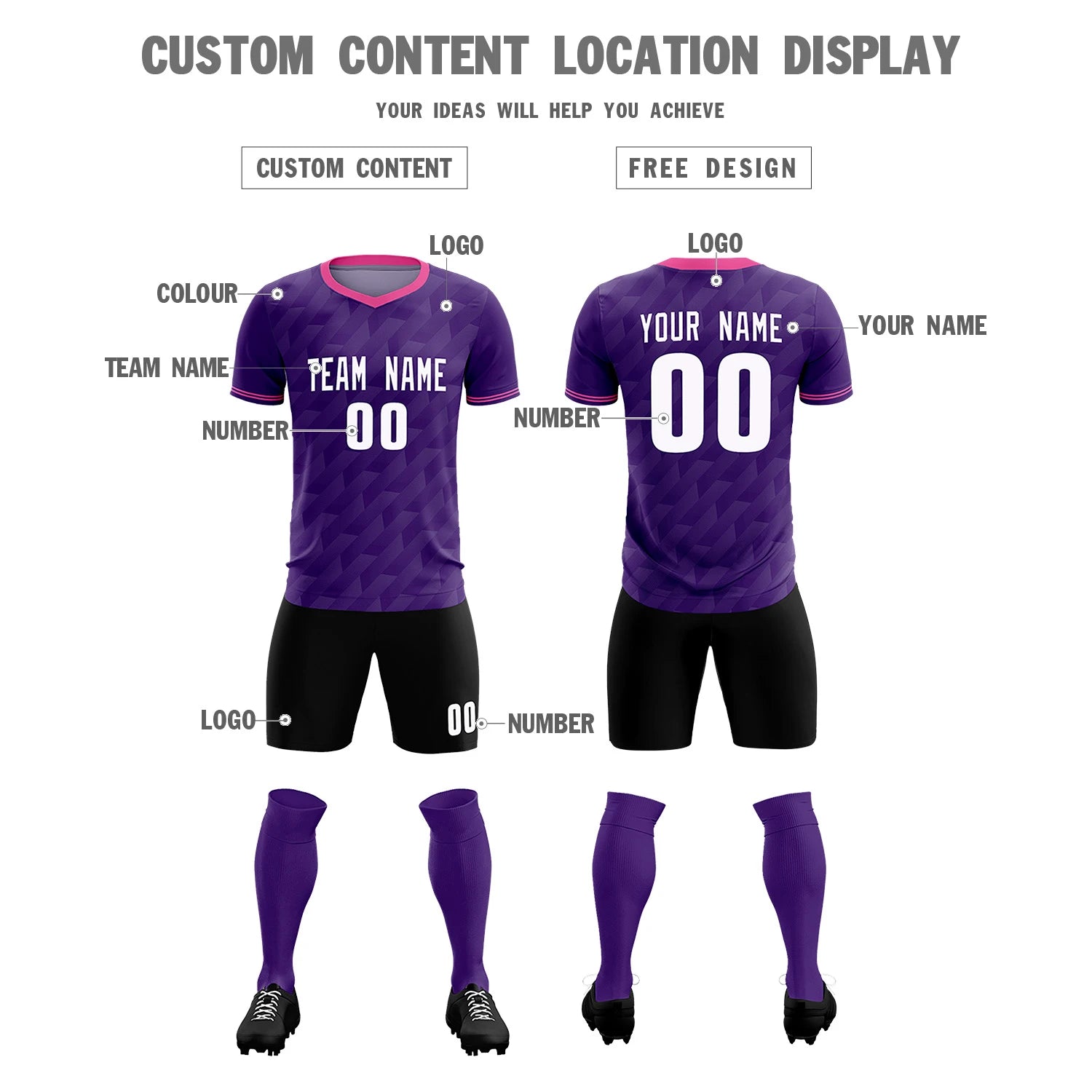 Custom Purple Pink Training Uniform Soccer Sets Jersey