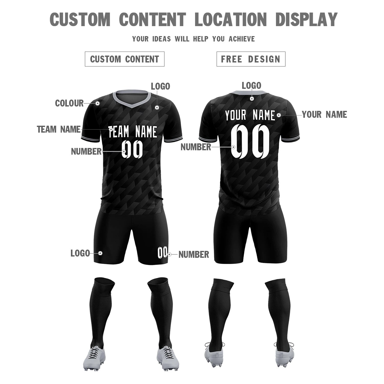 Custom Black White Training Uniform Soccer Sets Jersey