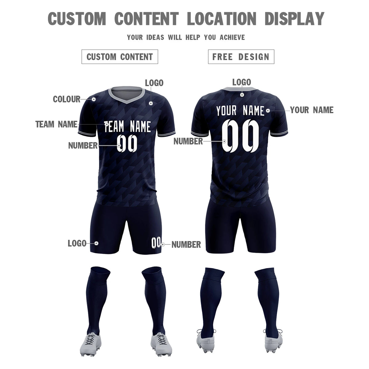 Custom Navy Gray Training Uniform Soccer Sets Jersey