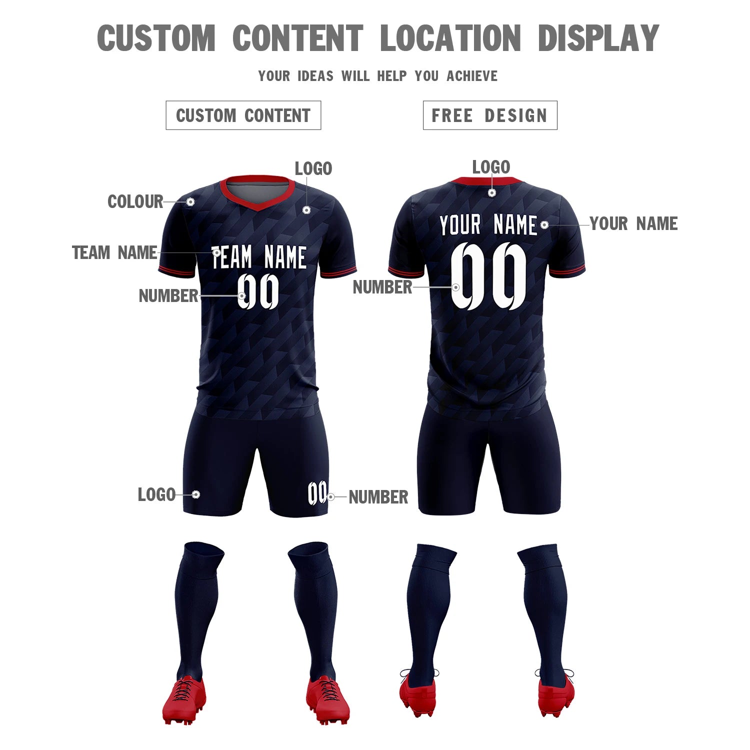 Custom Navy Red Training Uniform Soccer Sets Jersey