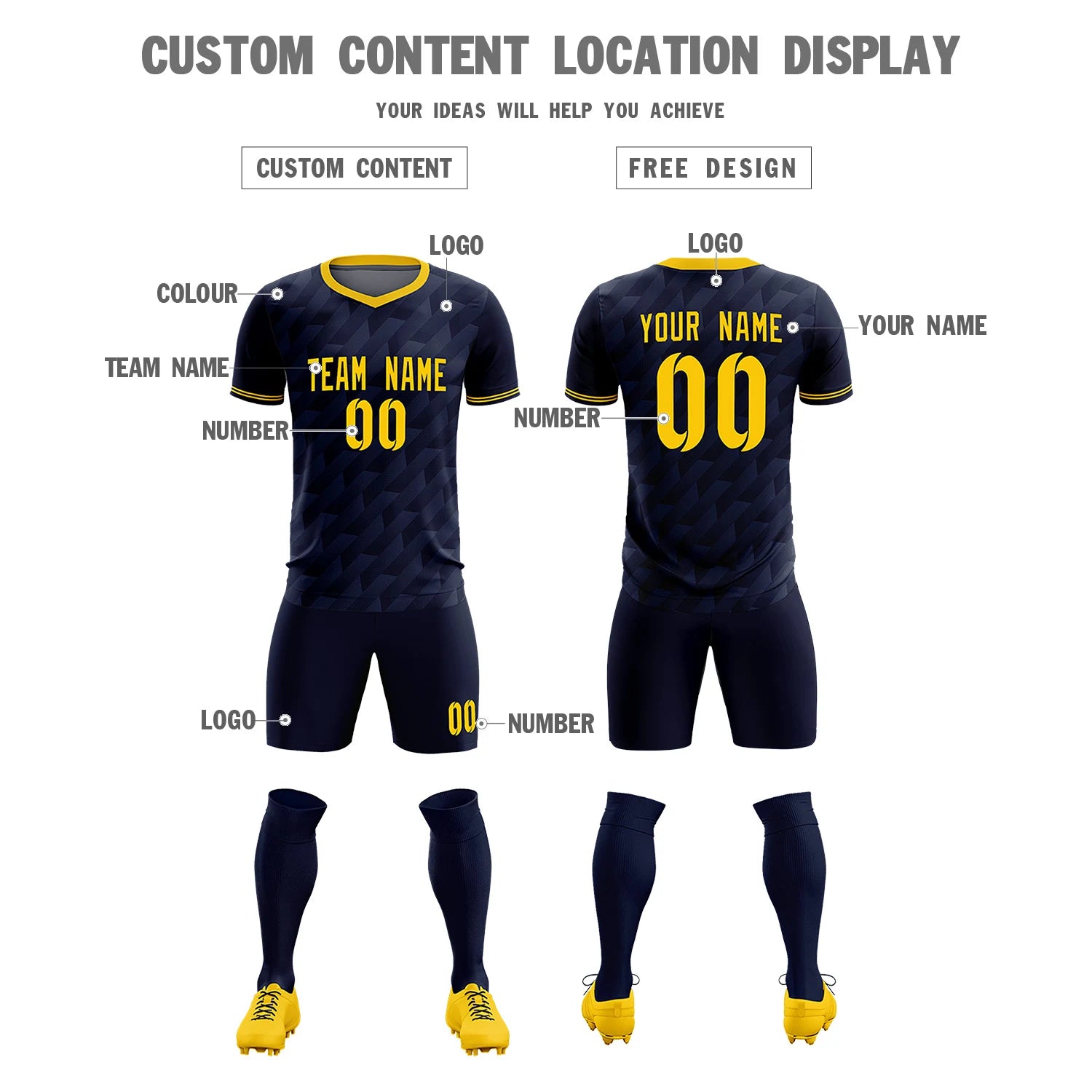 Custom Navy Gold01 Training Uniform Soccer Sets Jersey