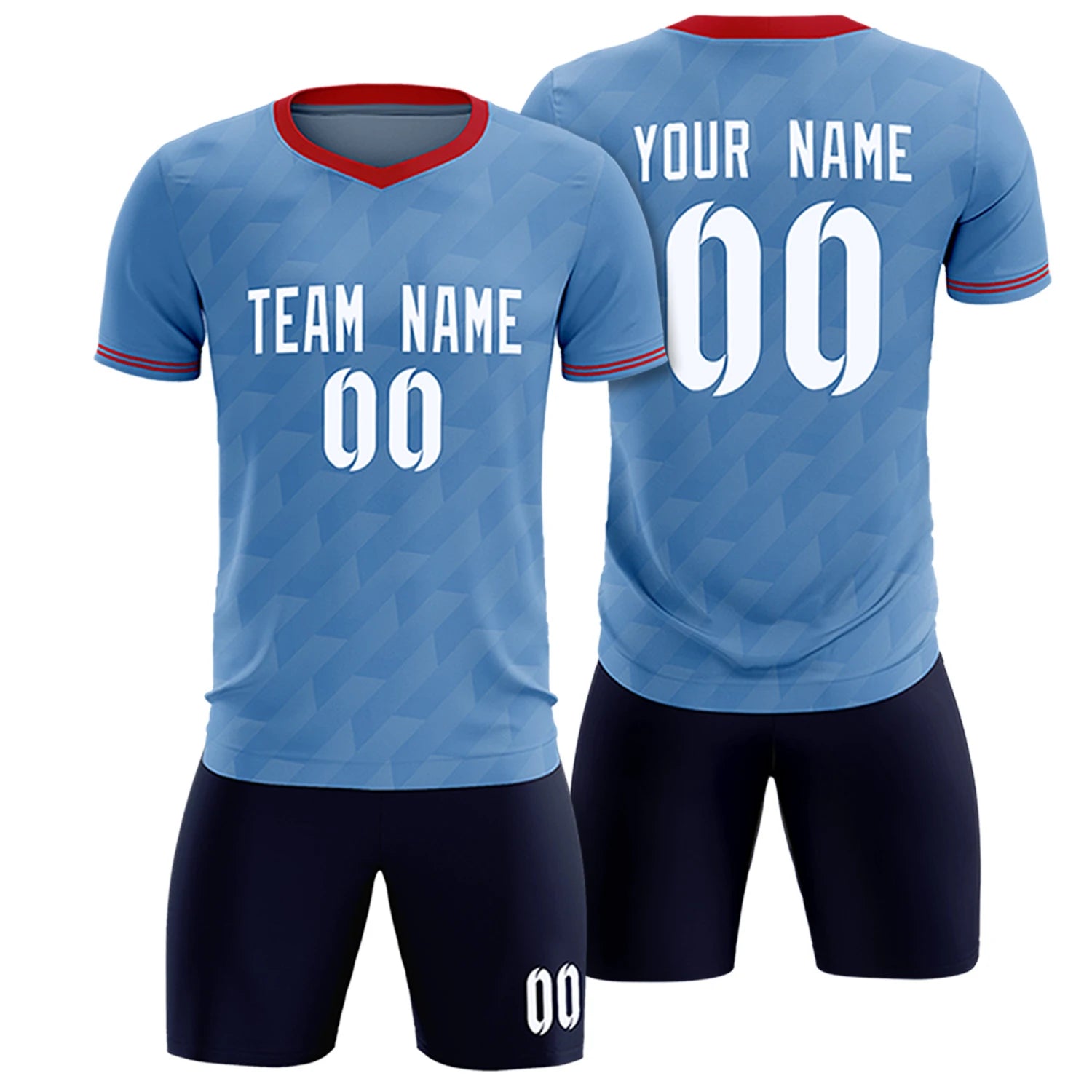 Custom Light Blue Red Training Uniform Soccer Sets Jersey