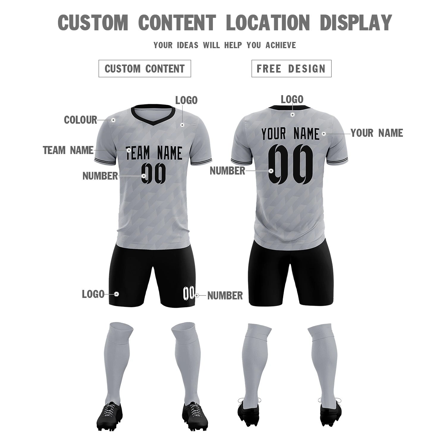 Custom Gray Black Training Uniform Soccer Sets Jersey