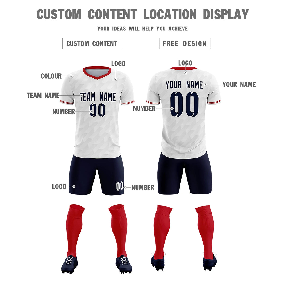 Custom White Red Training Uniform Soccer Sets Jersey