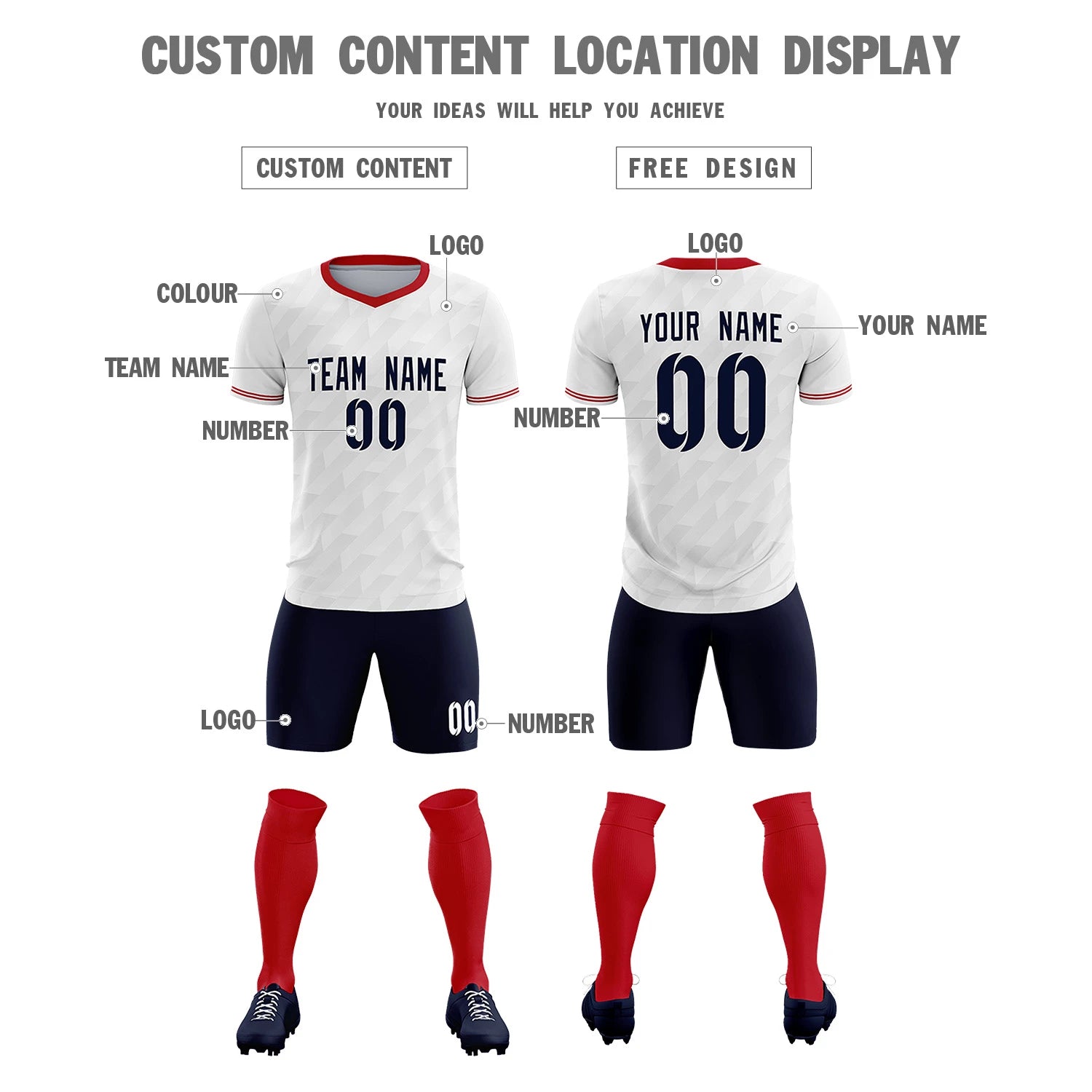 Custom White Red Training Uniform Soccer Sets Jersey