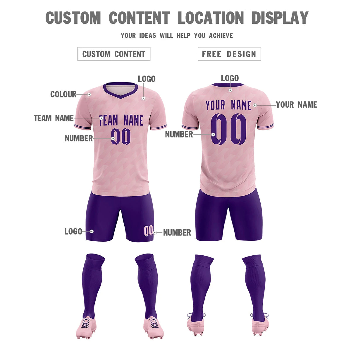 Custom Light Pink Purple Training Uniform Soccer Sets Jersey