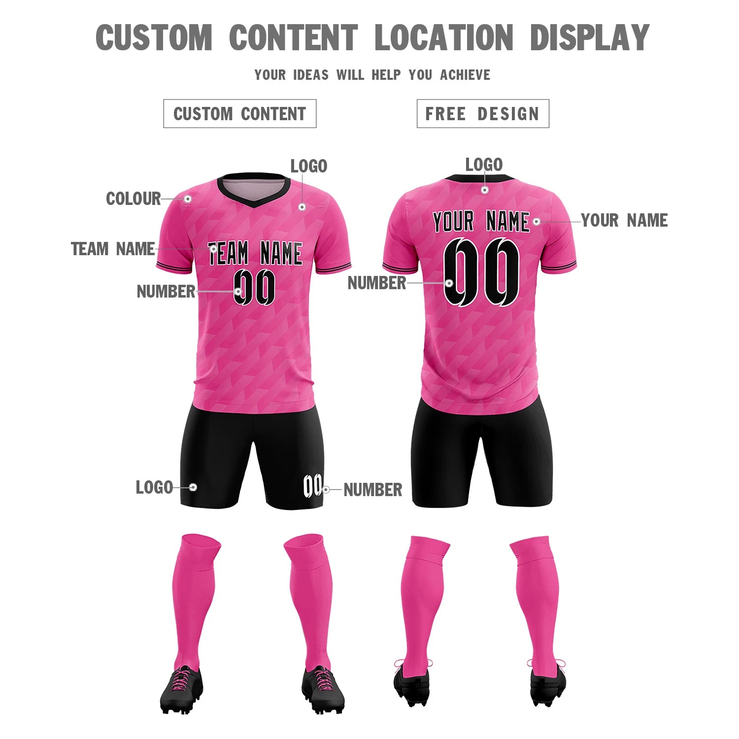 Custom Pink Black Training Uniform Soccer Sets Jersey