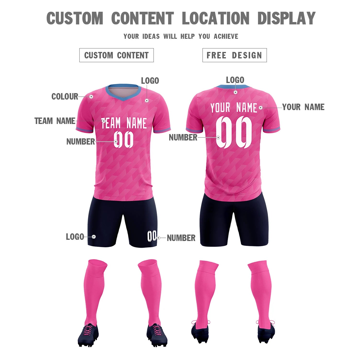 Custom Pink Light Blue Training Uniform Soccer Sets Jersey