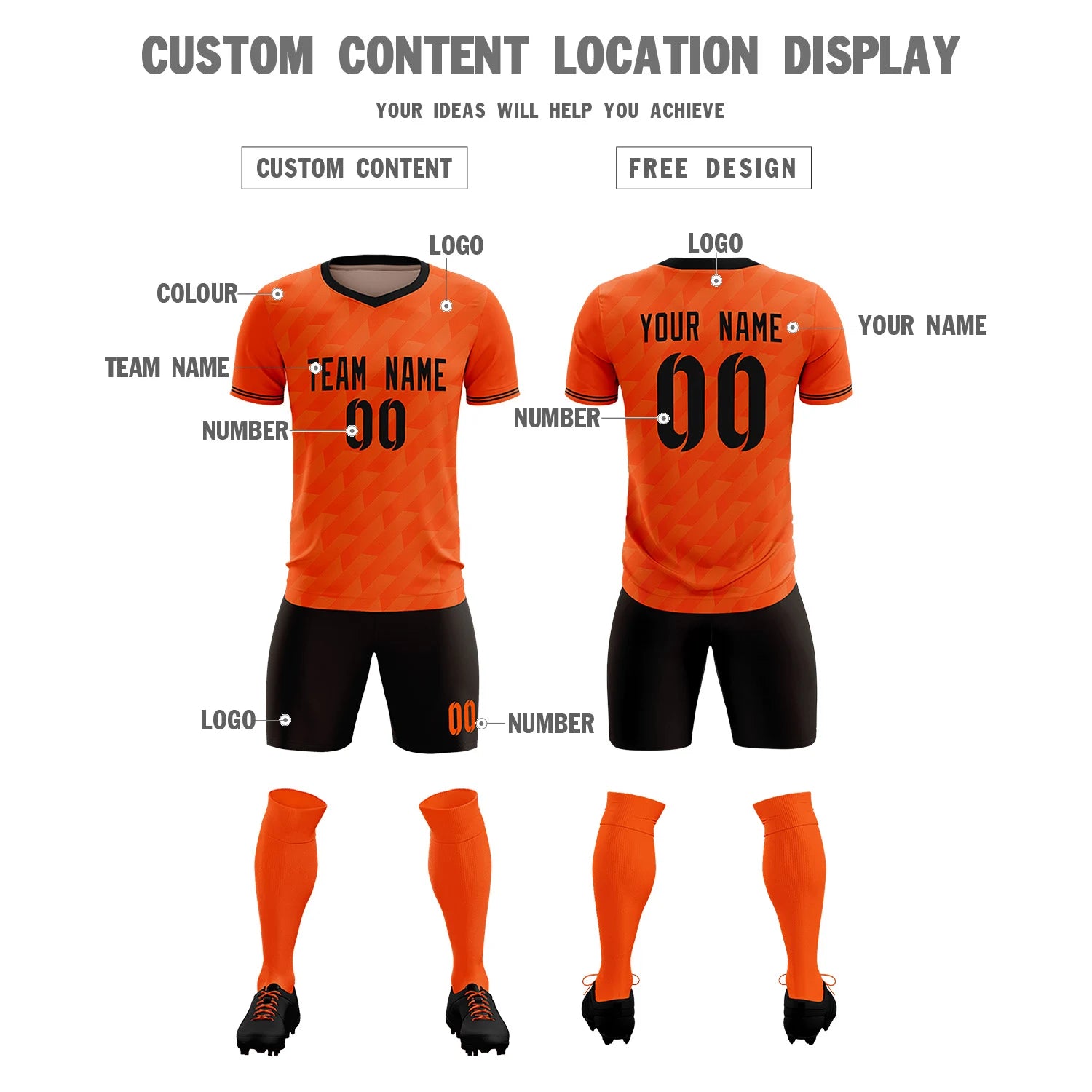 Custom Orange Black Training Uniform Soccer Sets Jersey