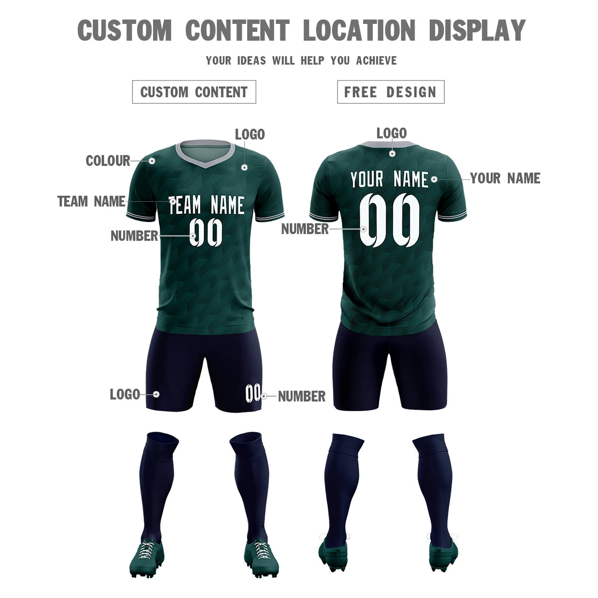 Custom Midnight Green Gray Training Uniform Soccer Sets Jersey