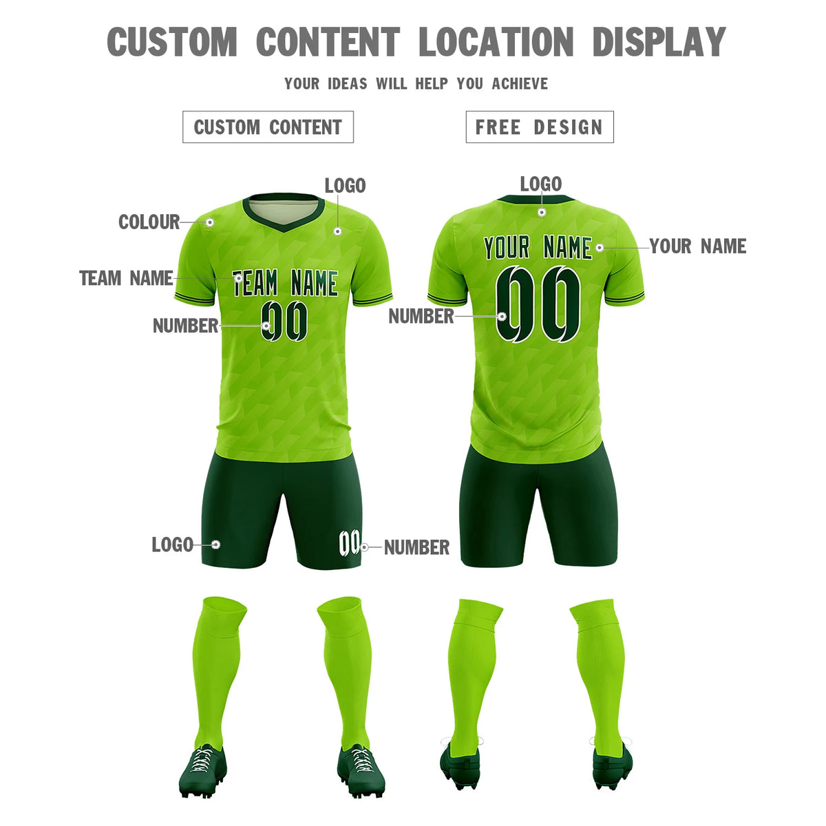 Custom Neon Green Green Training Uniform Soccer Sets Jersey