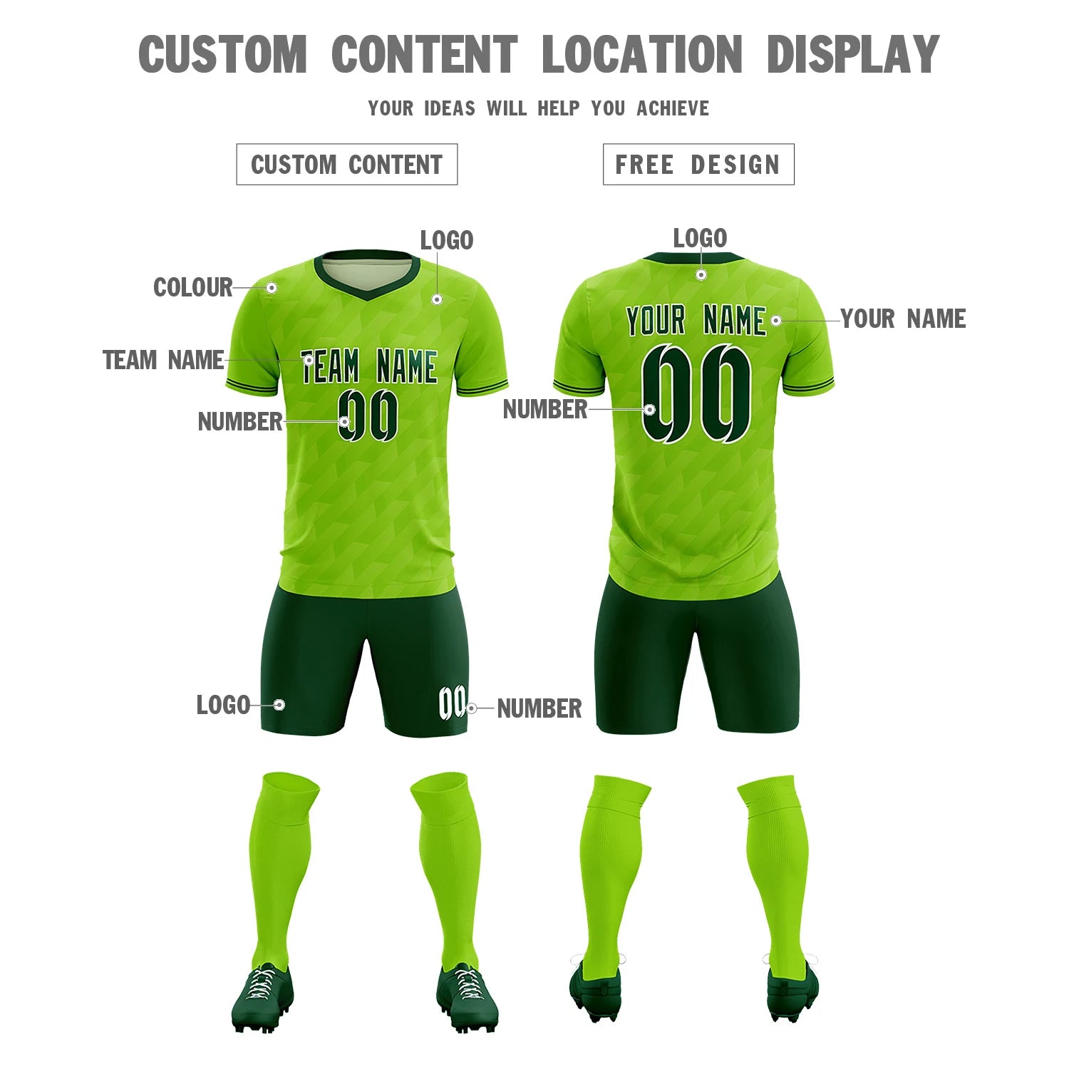 Custom Neon Green Green Training Uniform Soccer Sets Jersey