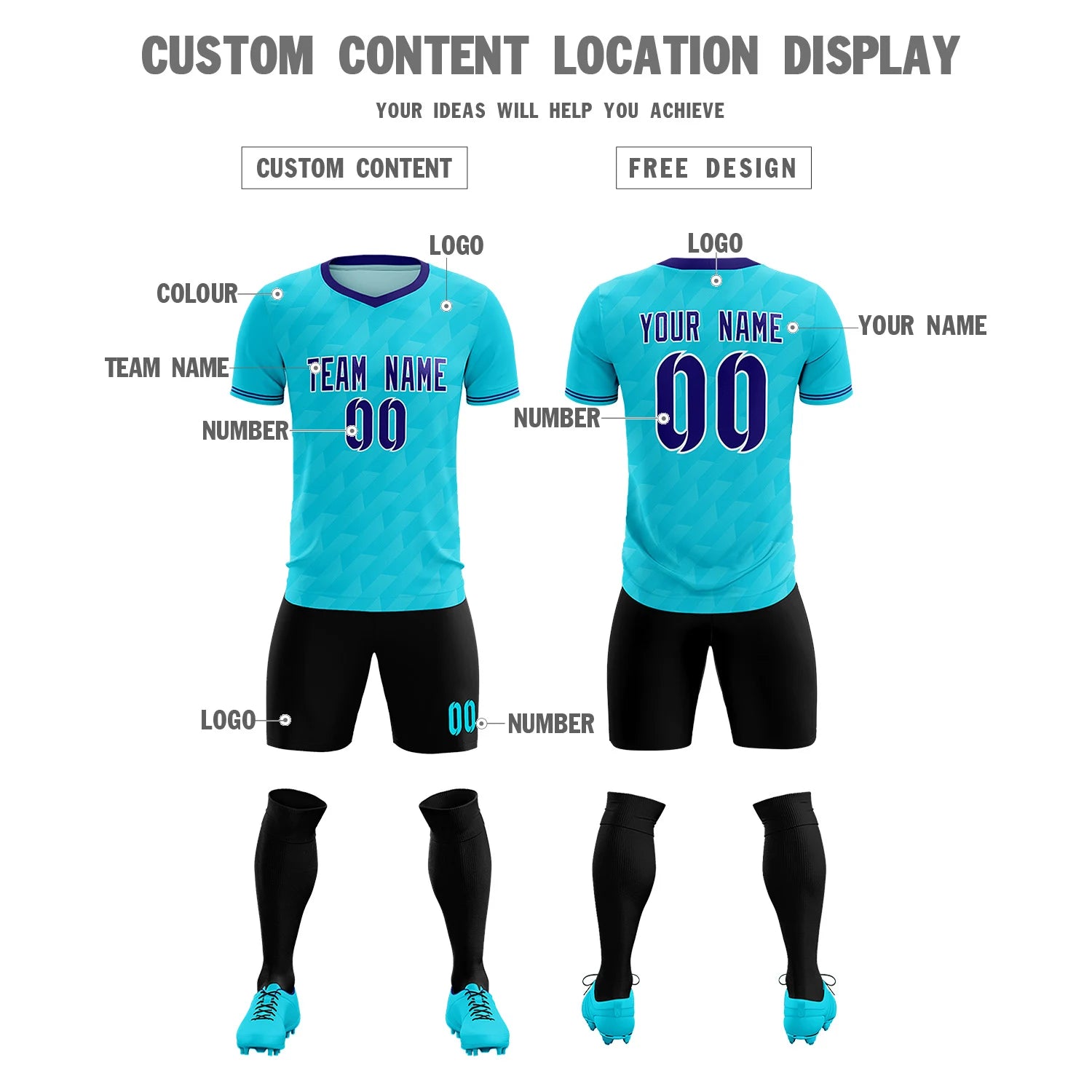 Custom Sky Blue Purple Training Uniform Soccer Sets Jersey