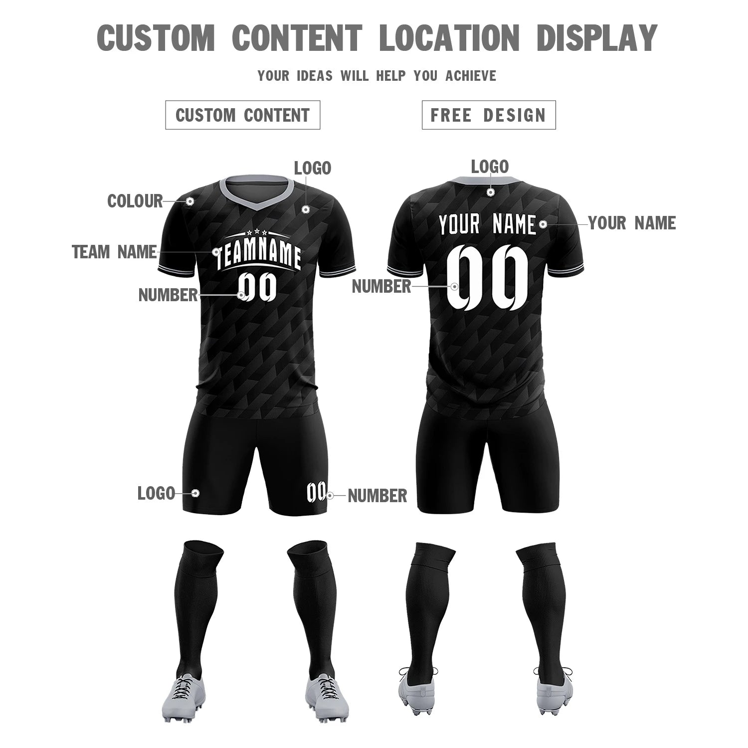Custom Black White Training Uniform Soccer Sets Jersey