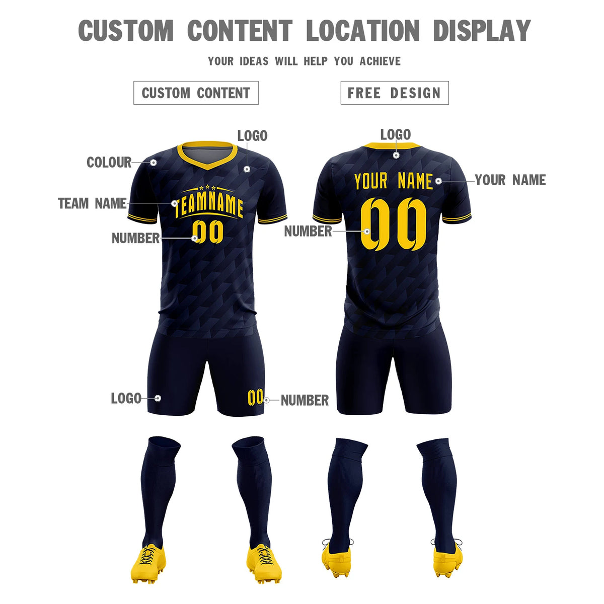 Custom Navy Gold01 Training Uniform Soccer Sets Jersey