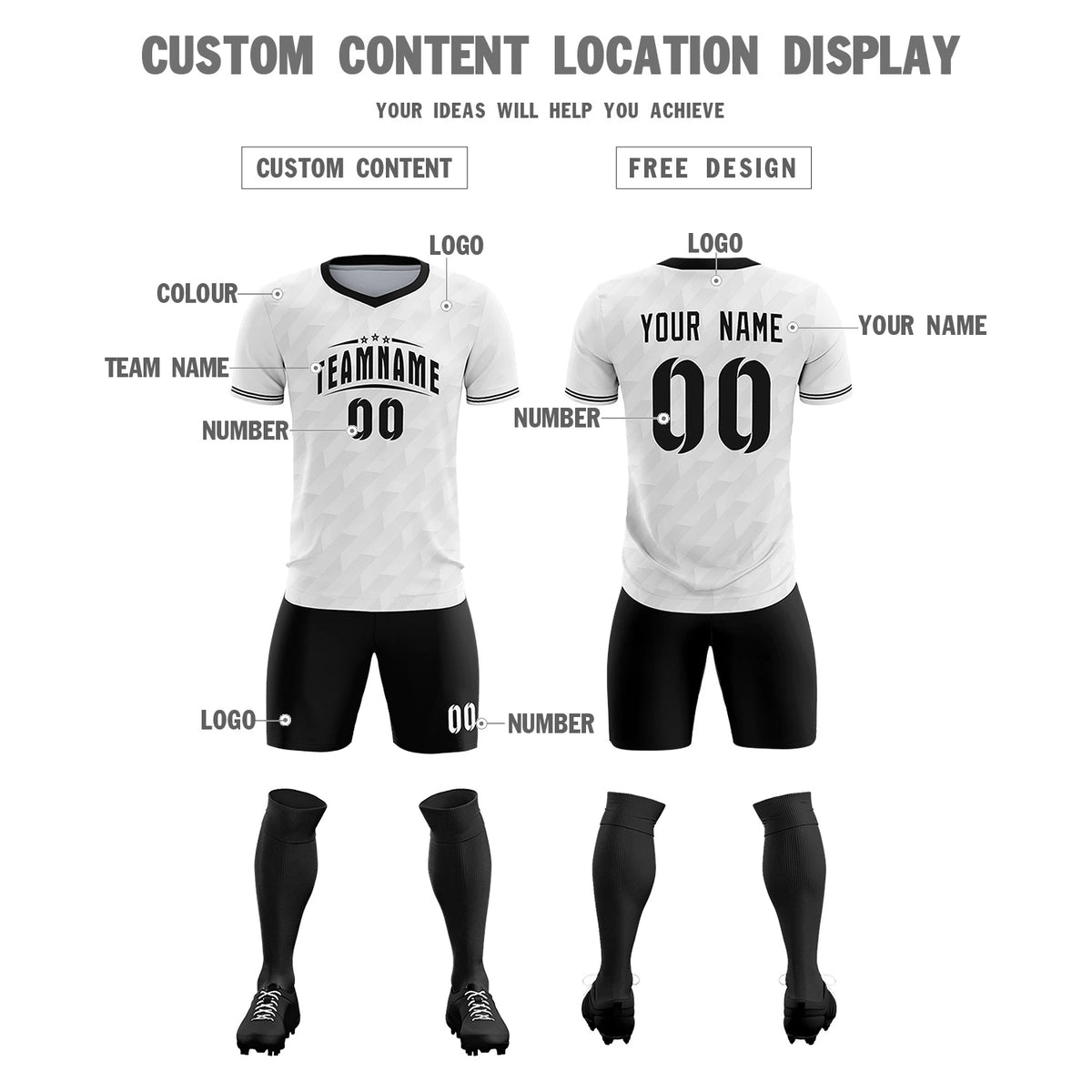 Custom White Black Training Uniform Soccer Sets Jersey