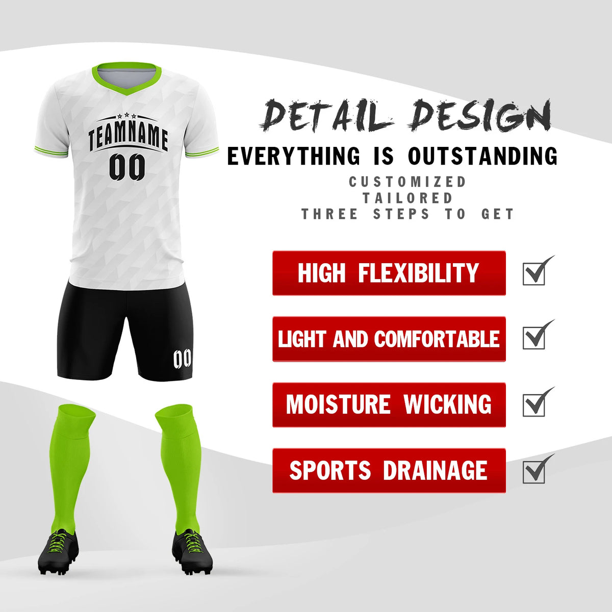 Custom White Neon Green Training Uniform Soccer Sets Jersey