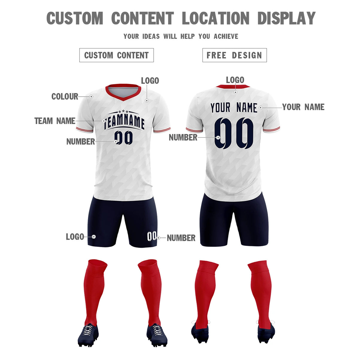 Custom White Red Training Uniform Soccer Sets Jersey