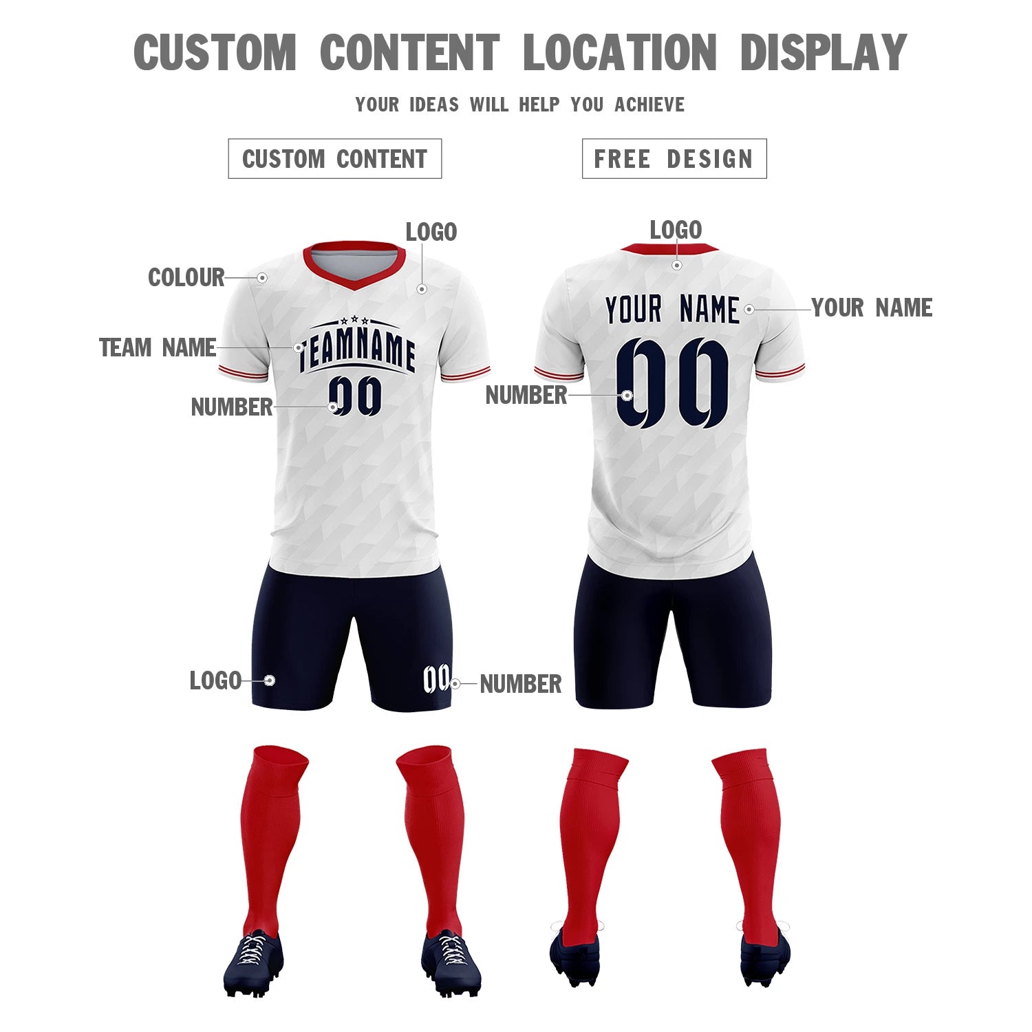 Custom White Red Training Uniform Soccer Sets Jersey