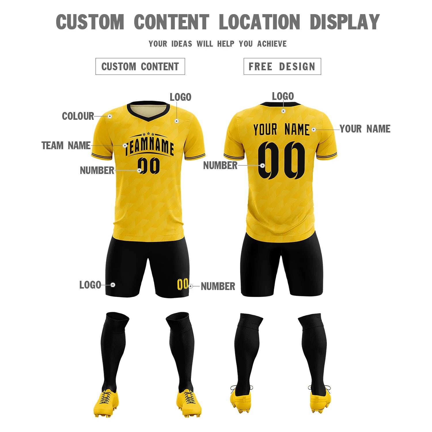 Custom Gold01 Black Training Uniform Soccer Sets Jersey