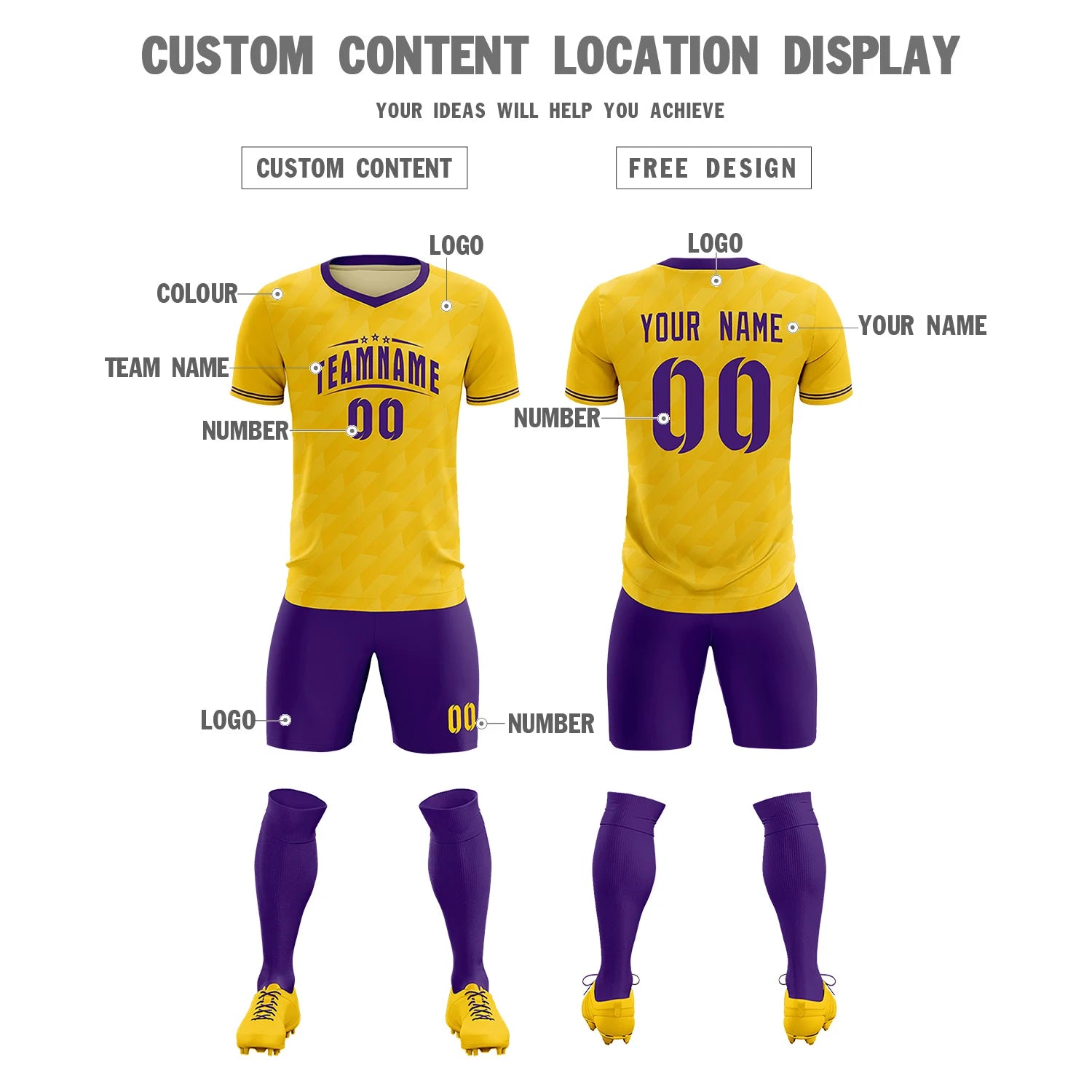 Custom Gold01 Purple Training Uniform Soccer Sets Jersey