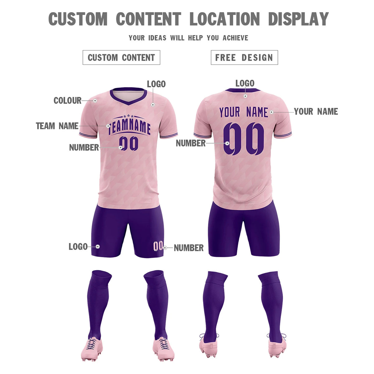 Custom Light Pink Purple Training Uniform Soccer Sets Jersey