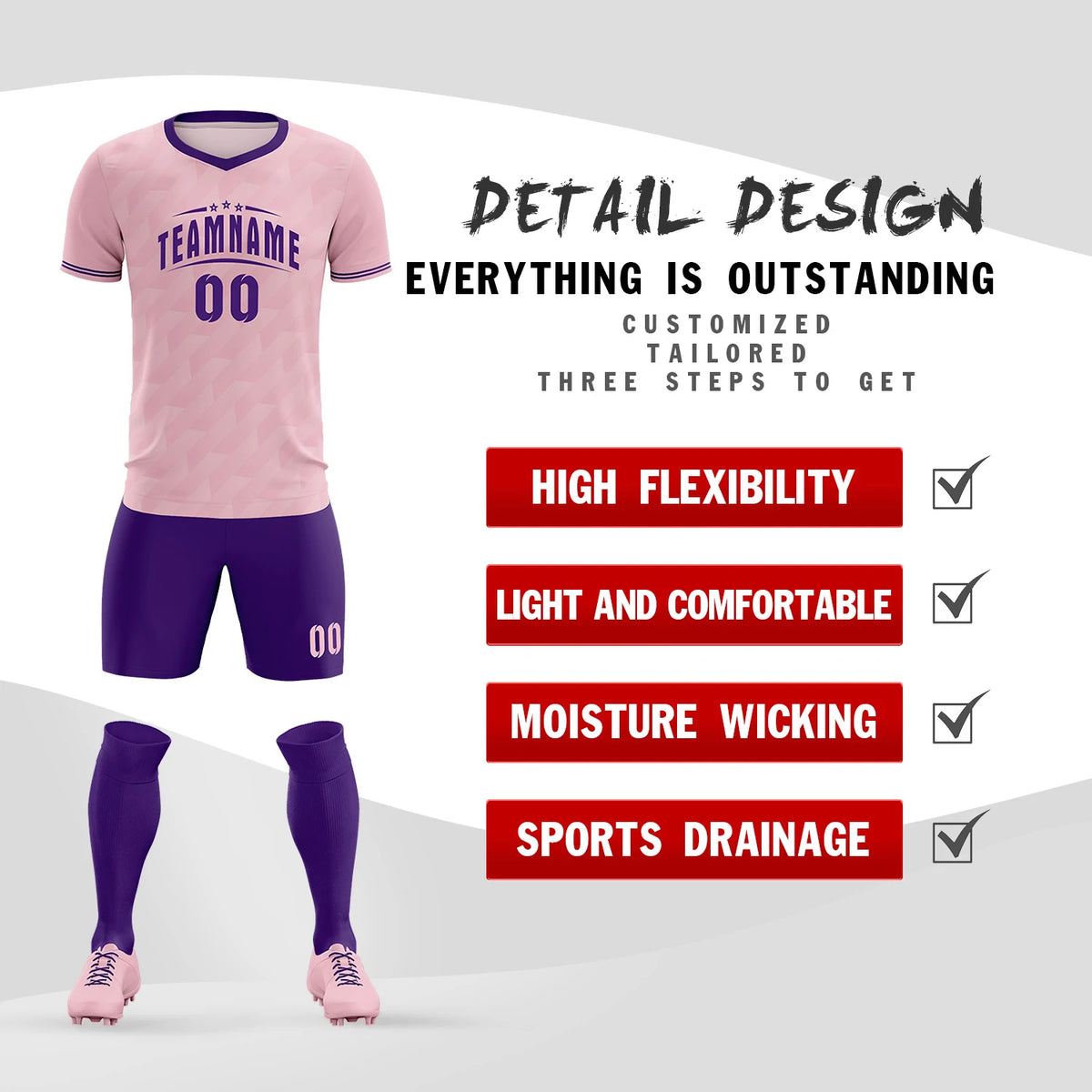 Custom Light Pink Purple Training Uniform Soccer Sets Jersey
