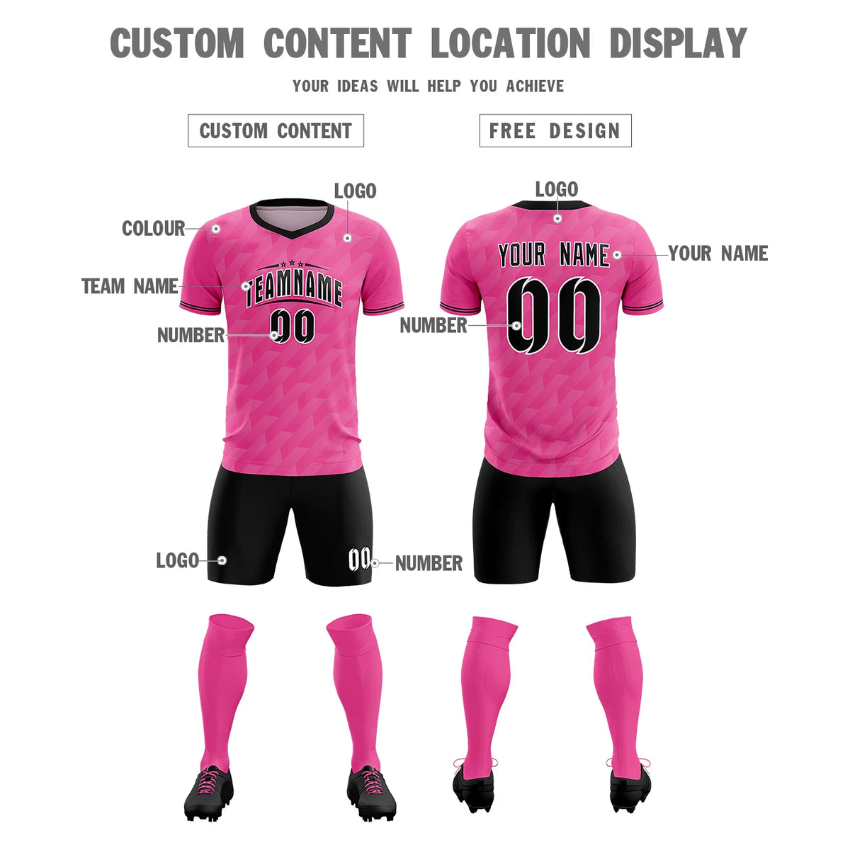 Custom Pink Black Training Uniform Soccer Sets Jersey